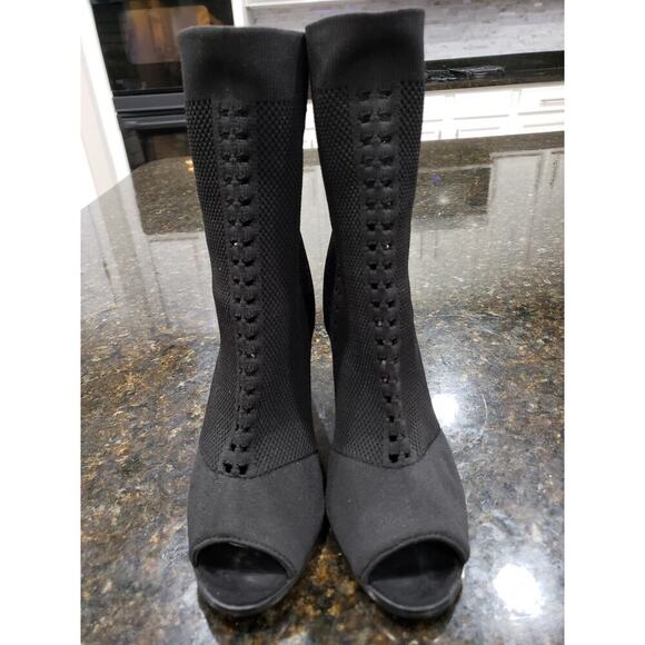 Hot Kiss Ankle Booties Women's 7.5 Black Perforated Design Open Toe High Heel - Picture 1 of 11